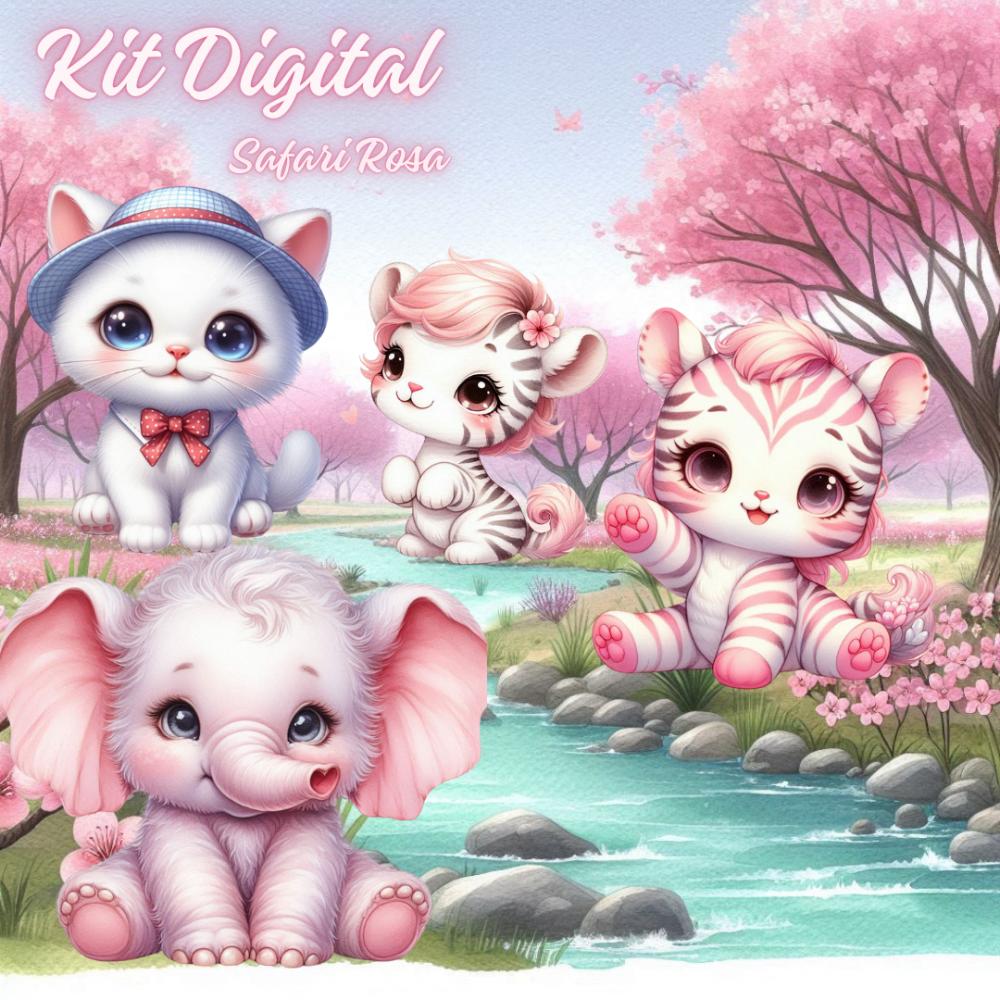 Kit Digital "Safari Rosa Aquarelado