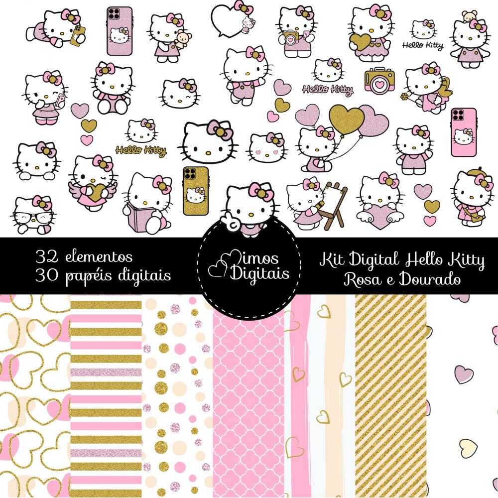 Kit Digital Hello Kitty - Rosa e Dourado