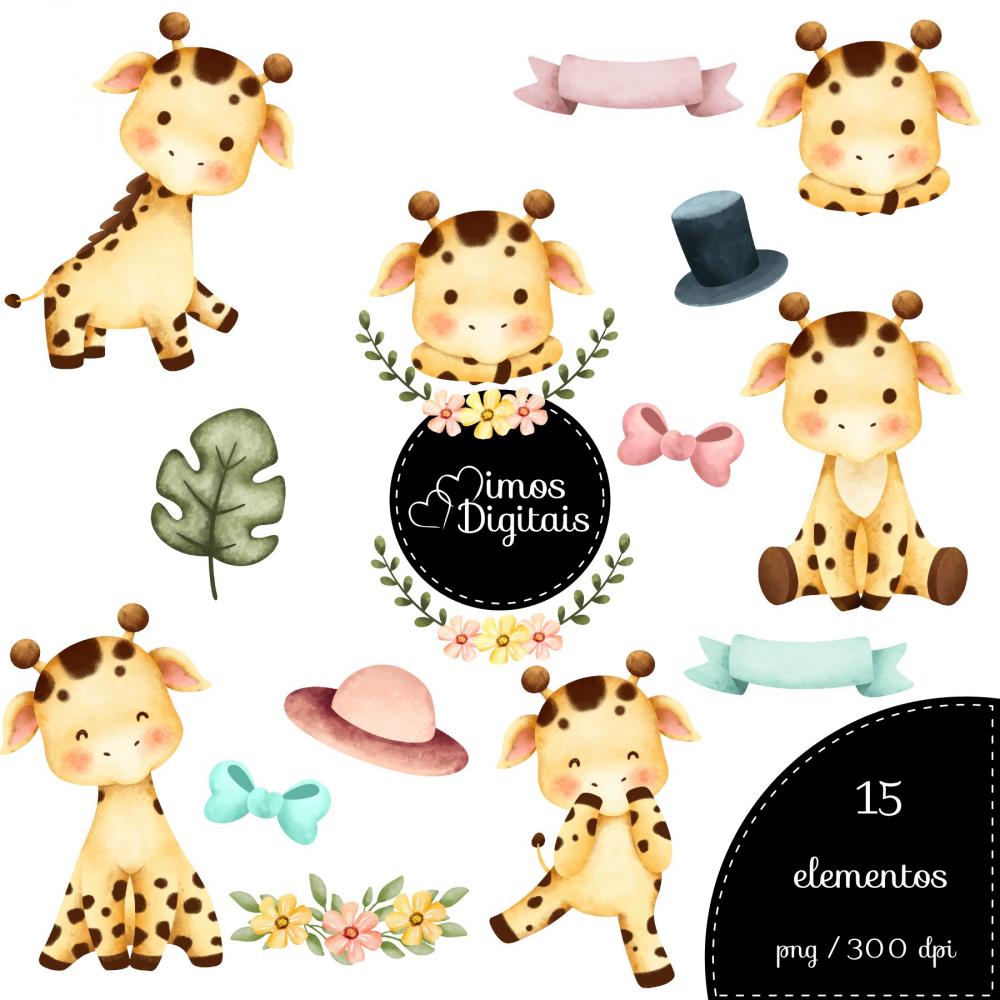 Kit Digital Girafa Baby Aquarela