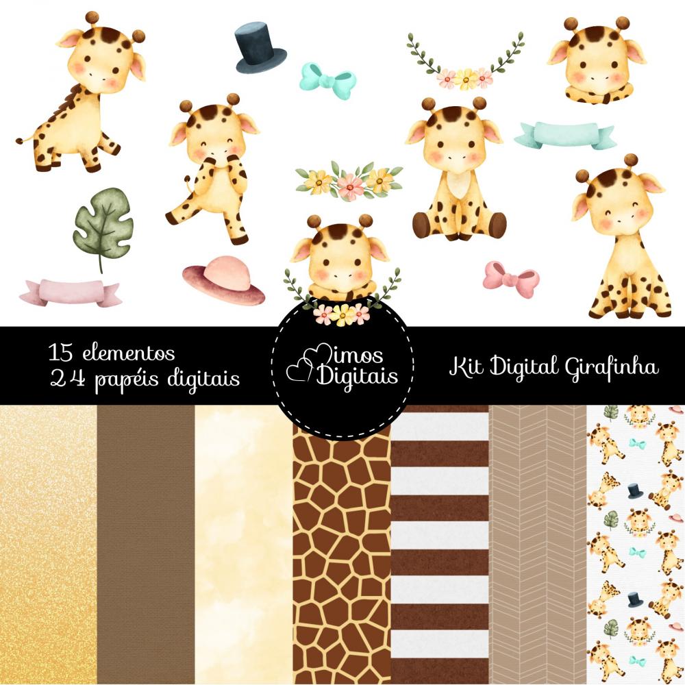 Kit Digital Girafa Baby Aquarela