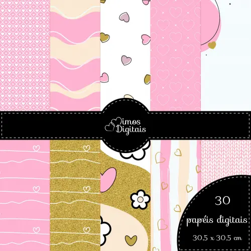 Kit Digital Hello Kitty - Rosa e Dourado