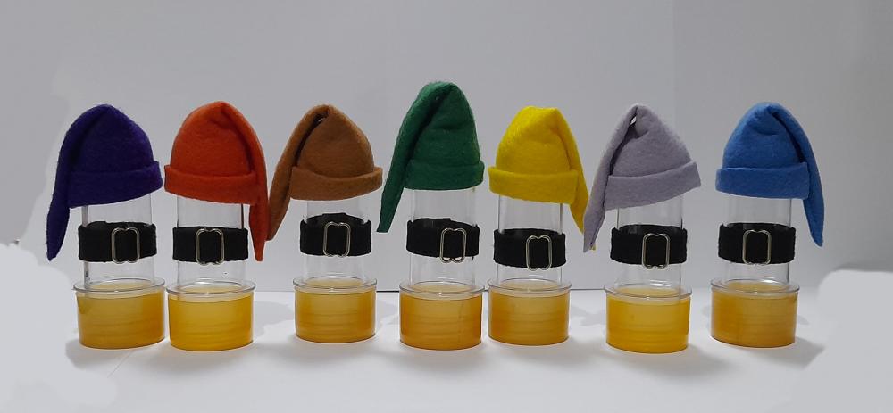 7 Anões com gorro e Cinto em Feltro Colorido para mini Tubete 8c