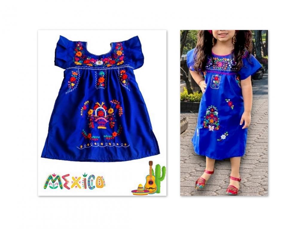 Vestido Mexicano Infantil Bordado bordado a mão