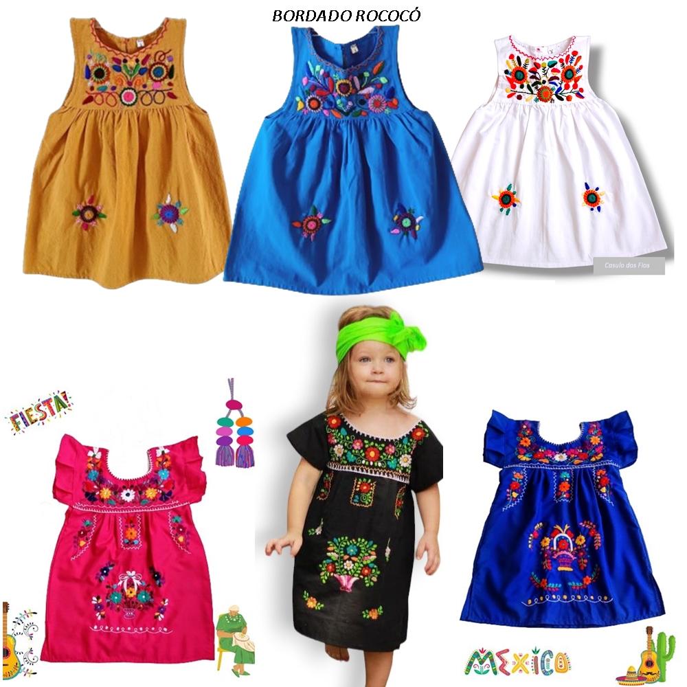 Vestido Mexicano Infantil Bordado bordado a mão