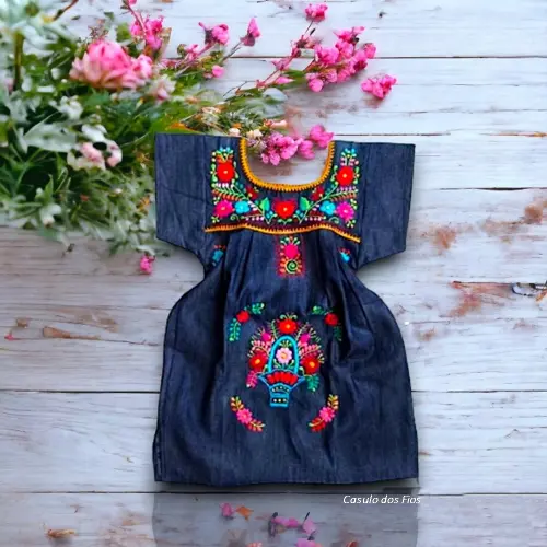 Vestido Mexicano Infantil Bordado bordado a mão