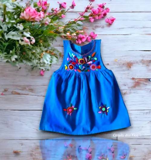 Vestido Mexicano Infantil Bordado bordado a mão