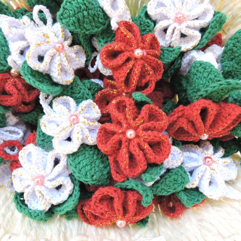 10 unidades - Enfeite de Natal Flor de crochê