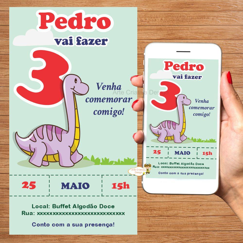 Convite digital aniversário infantil Dinossauro