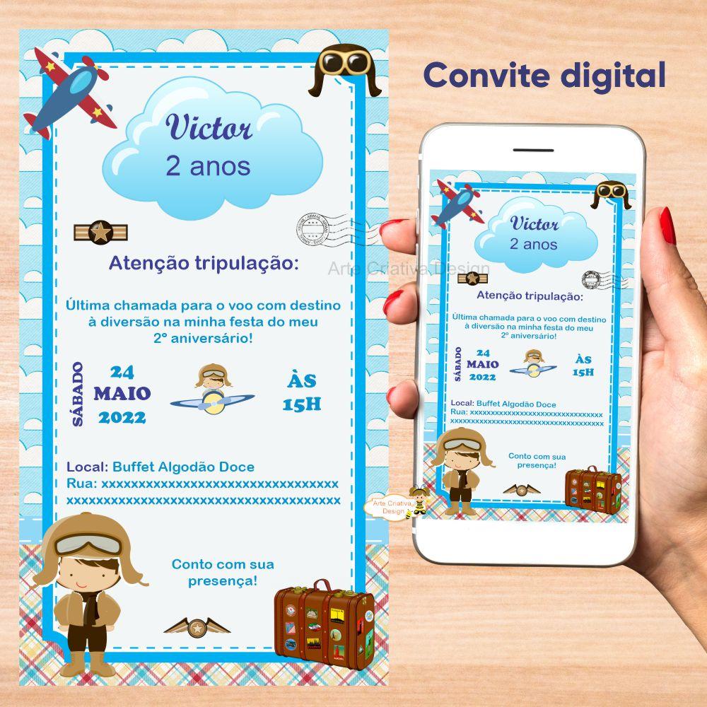 Convite digital aniversário infantil Aviador