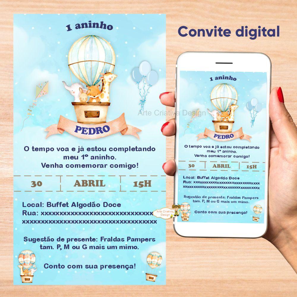 Convite digital aniversário infantil balão