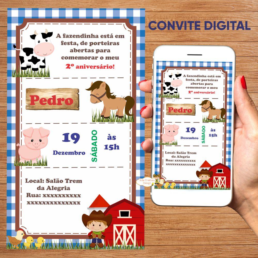 Convite digital aniversário fazendinha