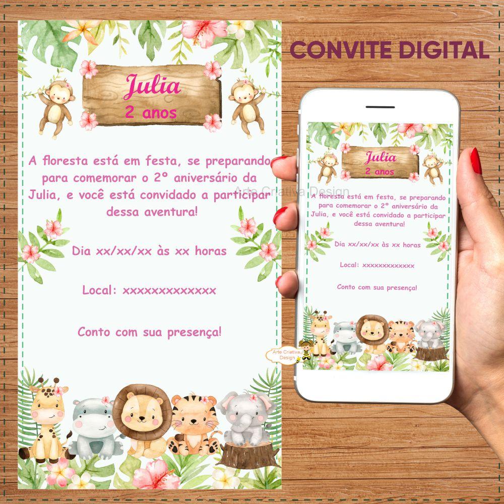 Convite digital aniversário infantil safari menina