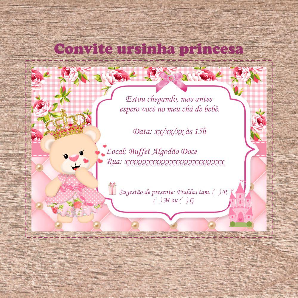 Convite ursinha princesa chá de bebê