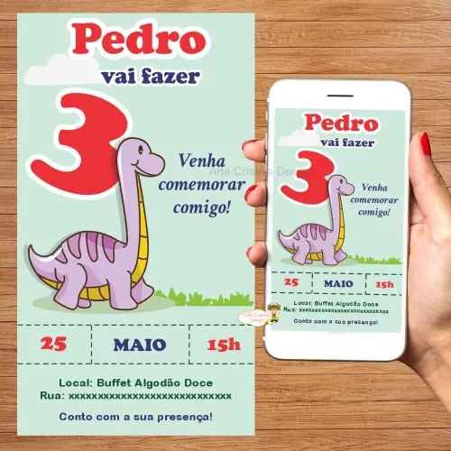 Convite digital aniversário infantil Dinossauro