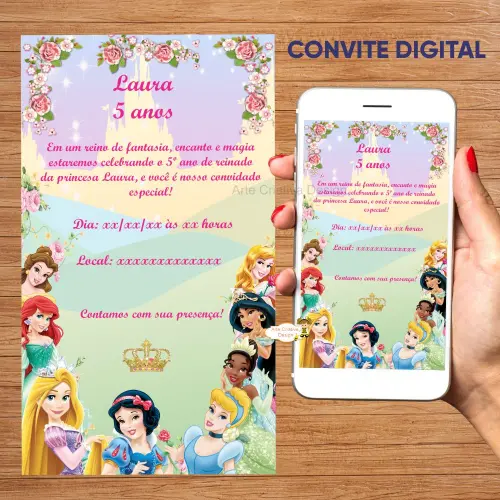 Convite digital aniversário princesas