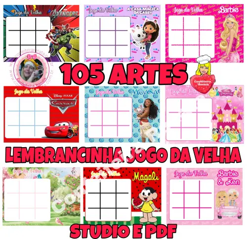 105 Artes – Lembrancinha Jogo da Velha Personalizado Arquivo Digital em PDF e Studio