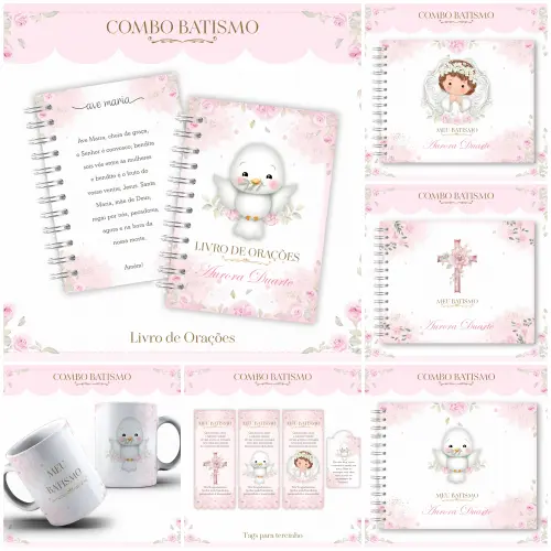 Arquivo de Corte Combo Batizado Menina pdf e Png / Livro de Batizado, Livro de Orações,,,,