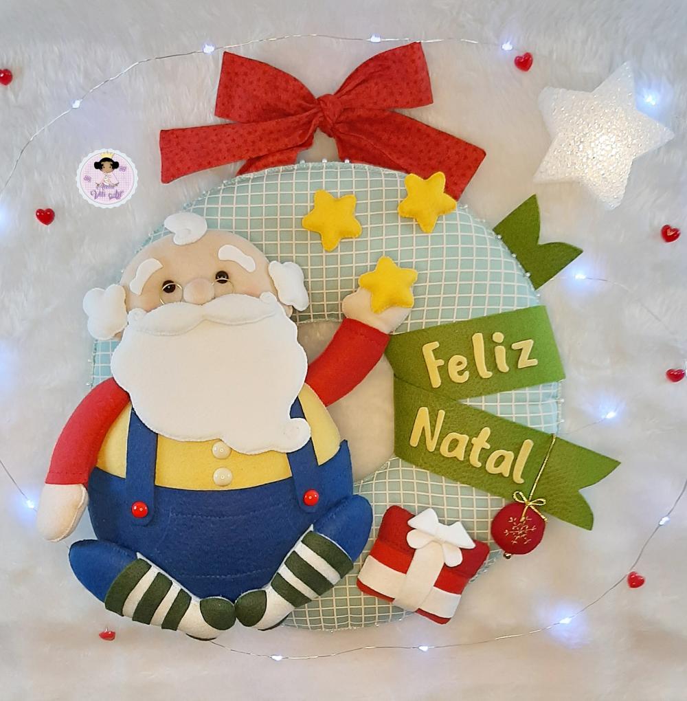 Guirlanda enfeite de porta de Natal Papai Noel em feltro