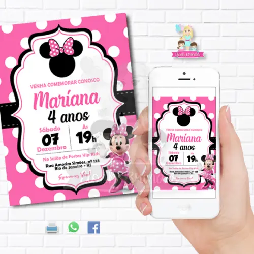 Convite Digital Minnie Pool Party ou Minnie Rosa ou Vermelho