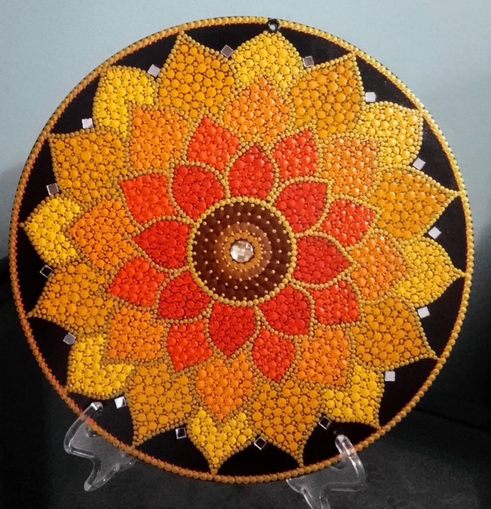 Mandala Girassol em Pontilhismo 30cm.não Acompanha Suporte.