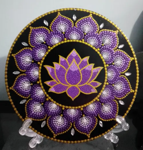 Mandala Flor de Lótus 30 cm Pontilhismo Mdf. sem Suporte