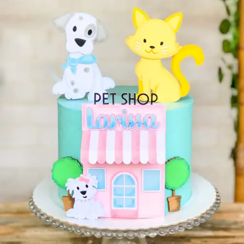 Topo de Bolo Pet shop em camadas