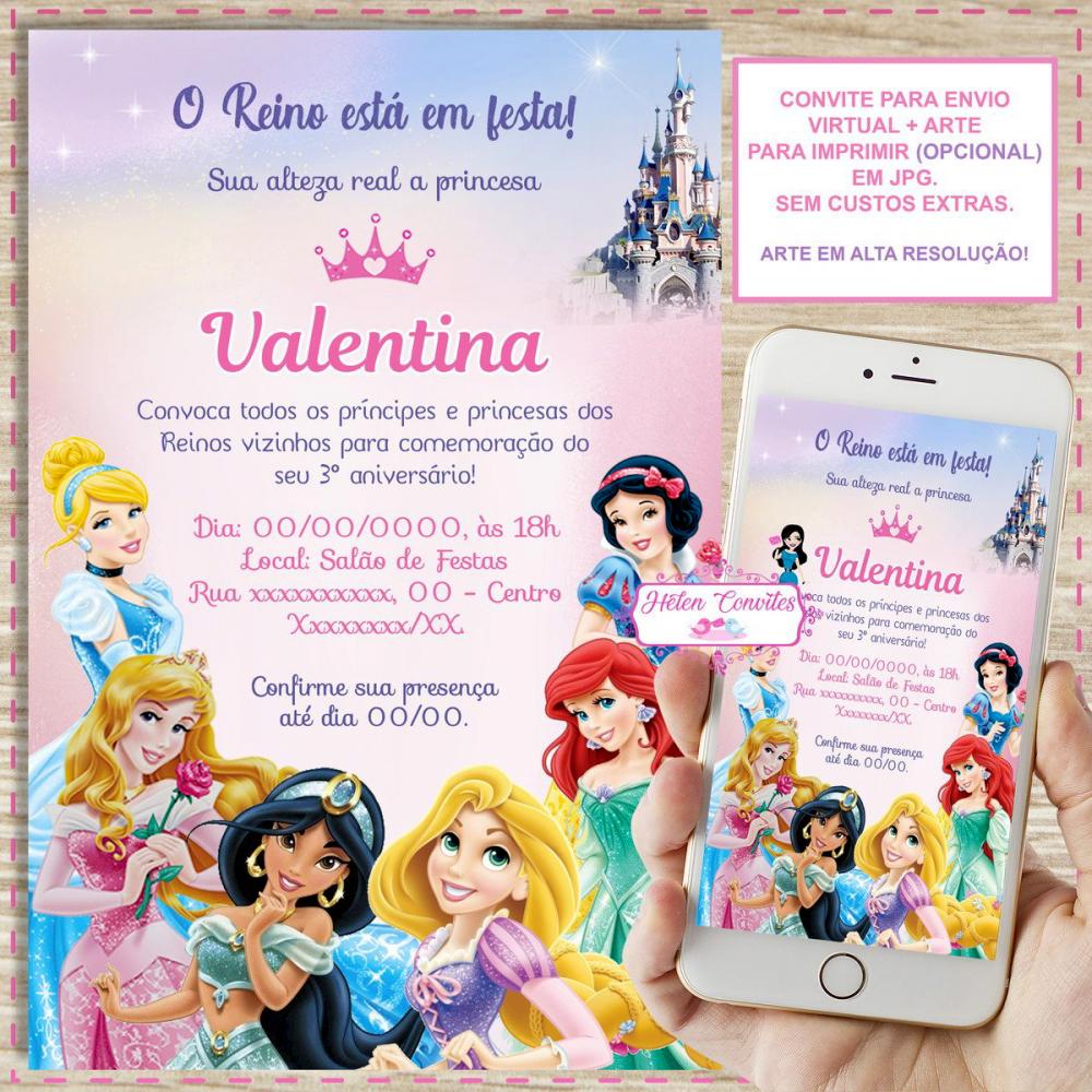 Convite Digital Princesas da Disney