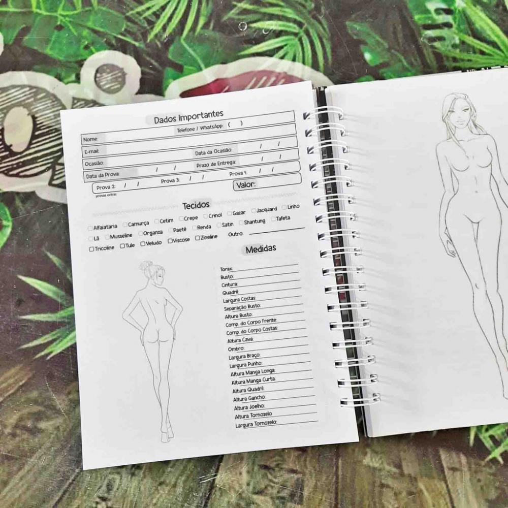 Caderno de Medidas e Desenho Croquis para Costureira