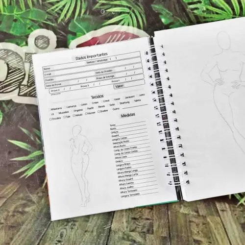 Caderno de Medidas e Desenho Croquis para Costureira