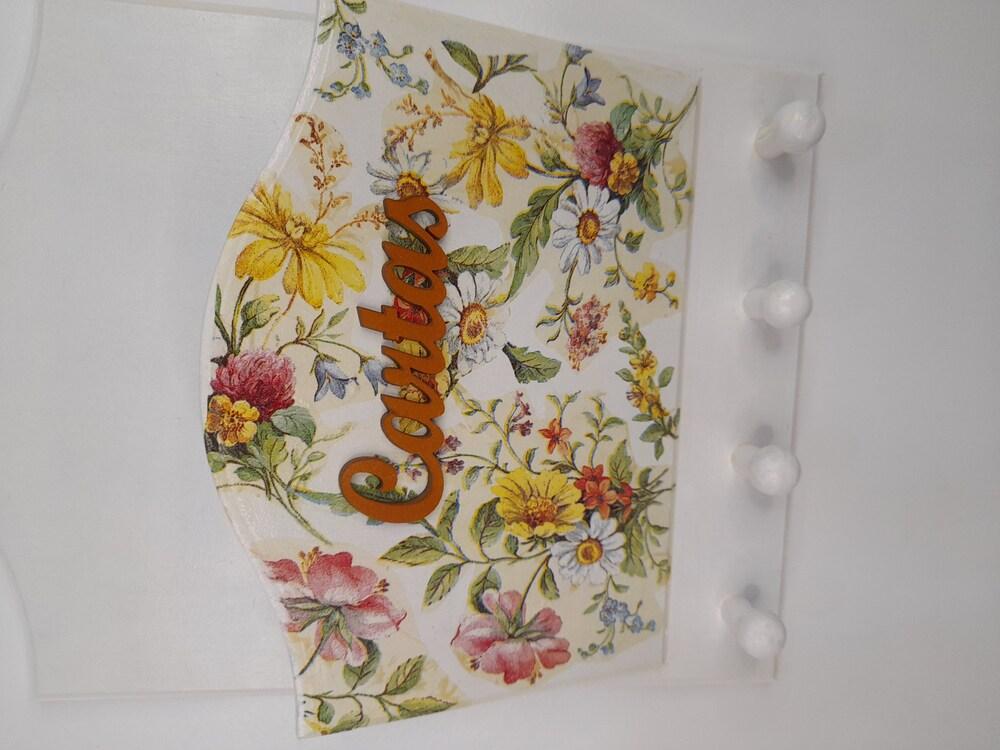 Porta Carta / Chave em mdf Branco Detalhe Floral