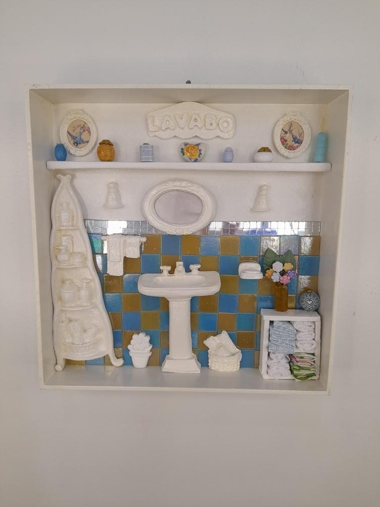 Quadro para Lavabo em mdf com Pastilhas Azul e Bege