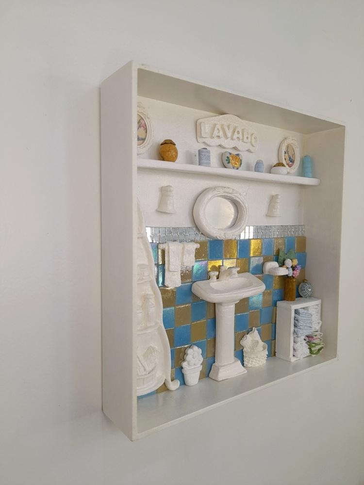 Quadro para Lavabo em mdf com Pastilhas Azul e Bege