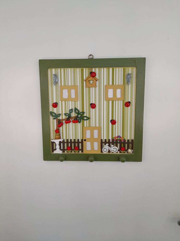 Porta Chave em mdf Verde Decorada com Frente de Casa