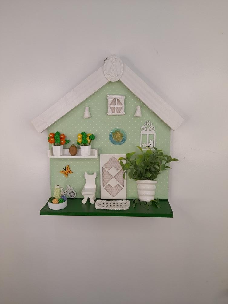 Porta Chave de mdf e Madeira Verde e Branco c/ Miniatura