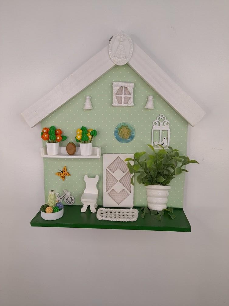 Porta Chave de mdf e Madeira Verde e Branco c/ Miniatura