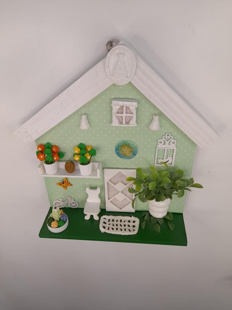 Porta Chave de mdf e Madeira Verde e Branco c/ Miniatura