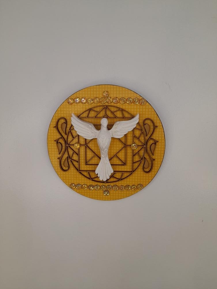 Placa Mandala Redonda Amarelo com Divino