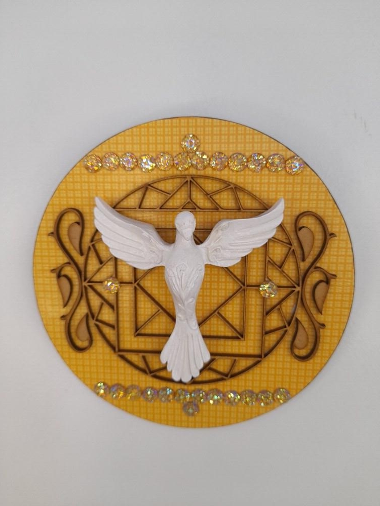 Placa Mandala Redonda Amarelo com Divino