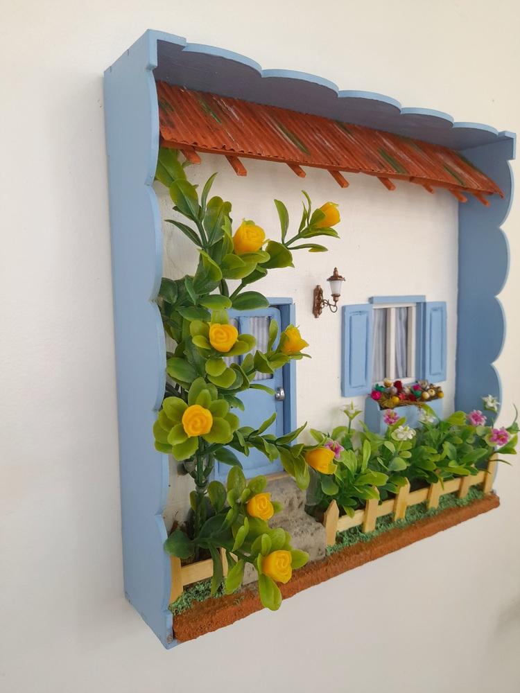 Quadro Cenário Azul e Branco com Miniaturas