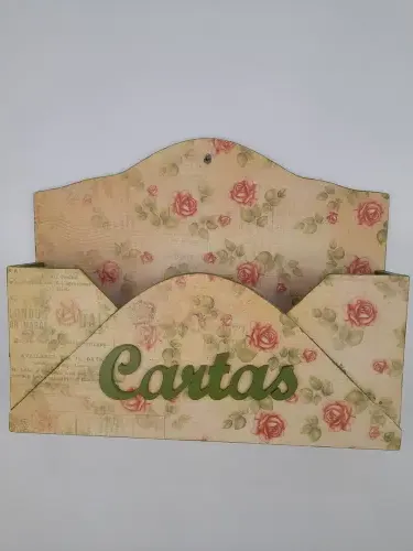 Porta Carta em mdf Verde e Marfim com Detalhe Florido