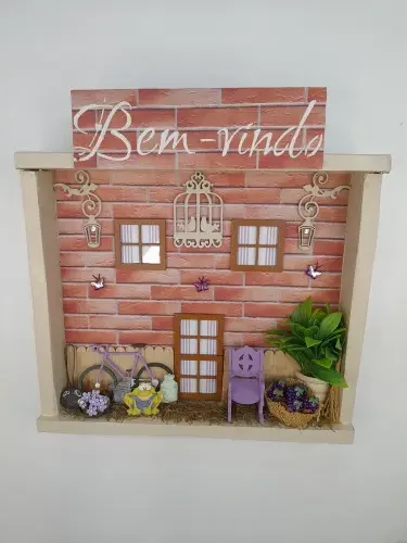 Placa Bem Vindo de Madeira Decorado Tijolinho