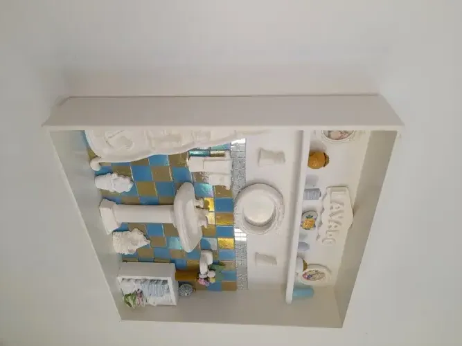 Quadro para Lavabo em mdf com Pastilhas Azul e Bege