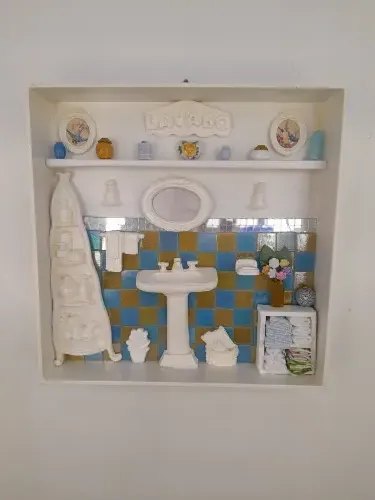 Quadro para Lavabo em mdf com Pastilhas Azul e Bege