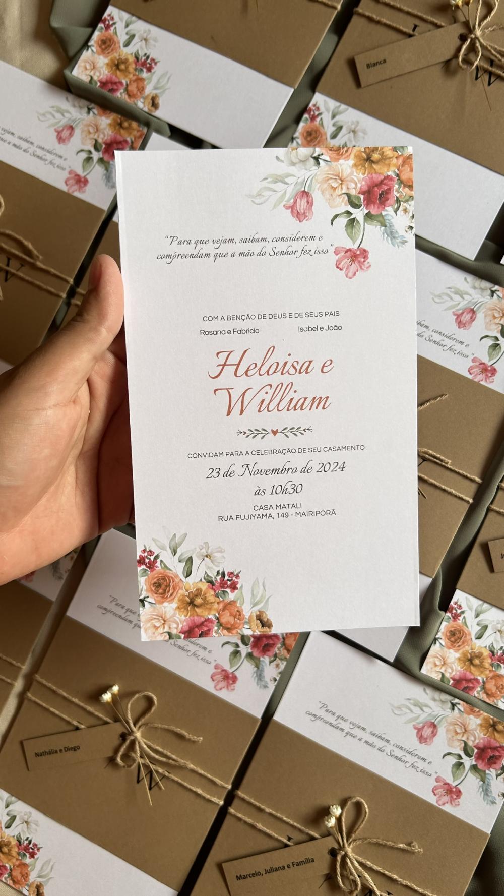 Convite de casamento Luva com flores sempre viva - GRANDE