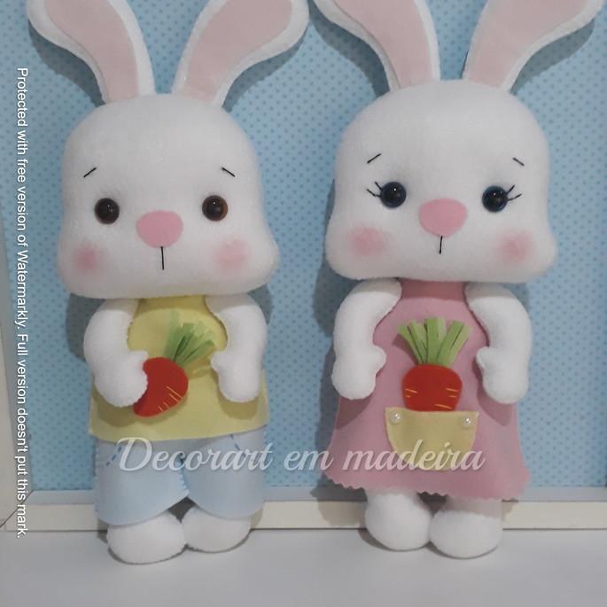 Coelhinhos decoração páscoa feltro casal