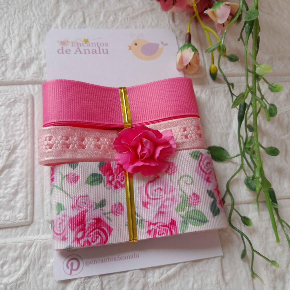 Kit de Fitas de Gorgurão, Decorativa e 1 Flor de Papel -  3 metr