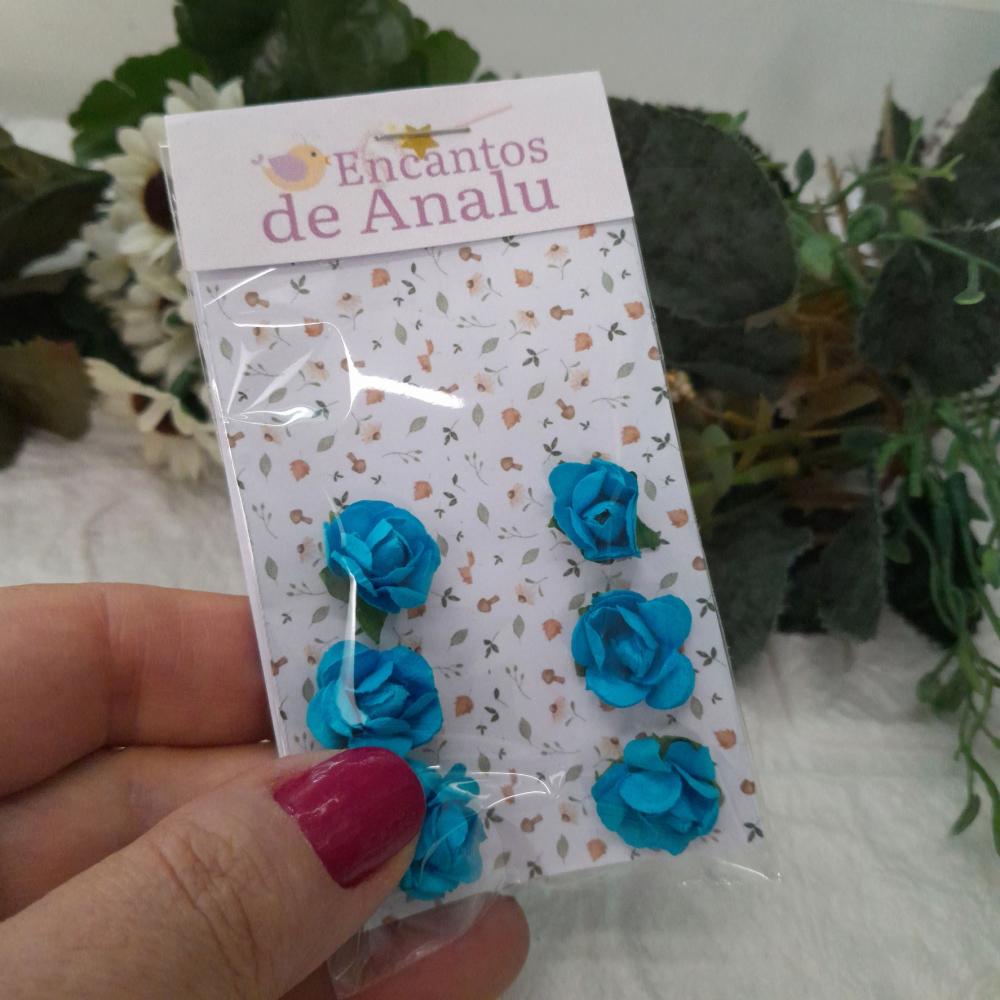 Flores de Papel Azul- cartela com 6 unidades