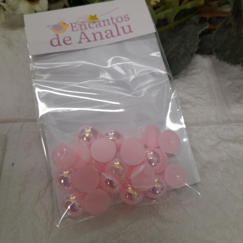 Meia Pérola 10 mm Rosa com brilho