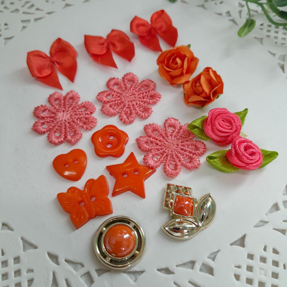 Kit de Embellishments para Artesanato e Scrapbook tons laranja e 