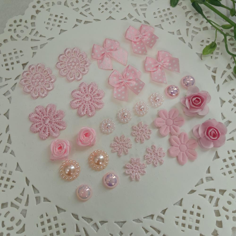 Kit de Embellishments para Artesanato e Scrapbook - Tons de Rosa